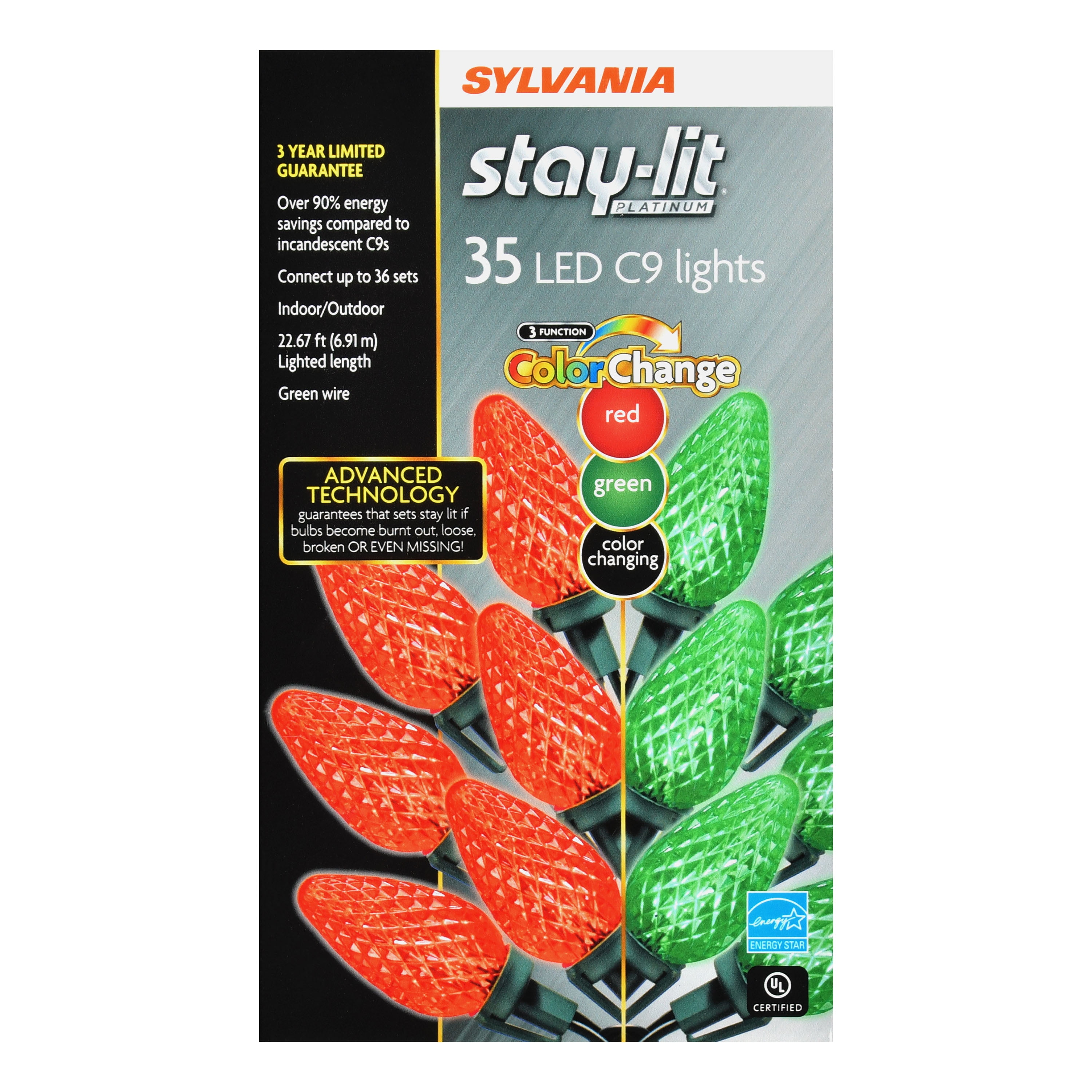 Holiday Time Syl Staylit Led 35ct C9 Cc Rd/gr Grn Wre