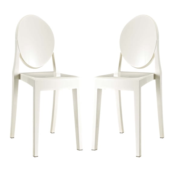Modway  Casper Collection EEI-906-WHI Set of 2 Dining Side Chairs with Injection Molding  Tapered Legs  Oval Shaped Backrest  Armless and Polycarbonate Material in White Color