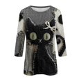 thumbnail image 4 of Halloween Shirts for Women Plus Size Funny 3/4 Sleeve Tops Horror Black Cat Printed T Shirts Spooky Round Neck Pullover Holiday Three Quarter Length Blouses, 4XL, 4 of 5