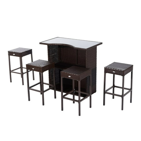 Outdoor Party Bar - Outsunny Rattan 5 Piece Outdoor Bar Set