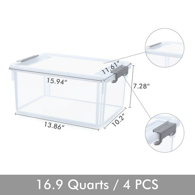 Citylife 17 QT 4 Packs Plastic Storage Bins with Latching Lids Stackable  Storage Containers for Organizing Large Clear Storage Box for Garage Closet