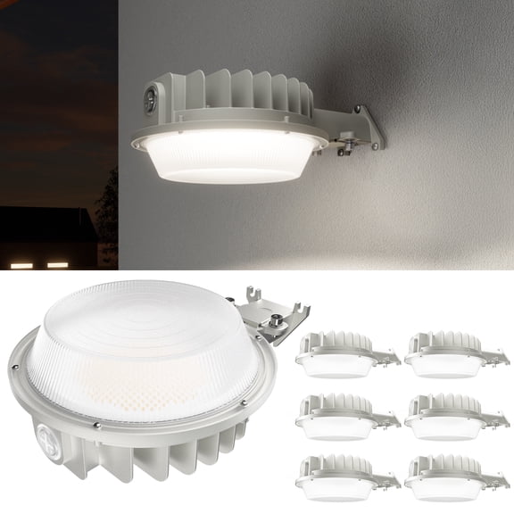 Sunco 6 Pack Barn Lights Outdoor Dusk to Dawn, LED Yard Fixtures, Security Lighting, Silver, 90W, 12,600 LM, 5000K Daylight, Dimmable (0-10V), Waterproof, UL