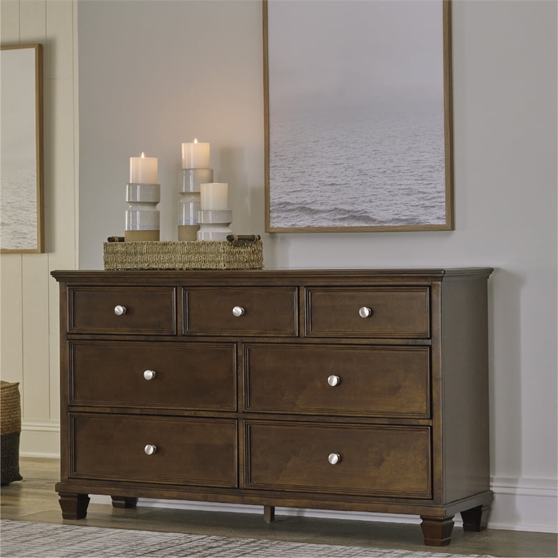 Ashley Furniture Danabrin Solid Wood 7-Drawer Bedroom Dresser in Brownish Cherry