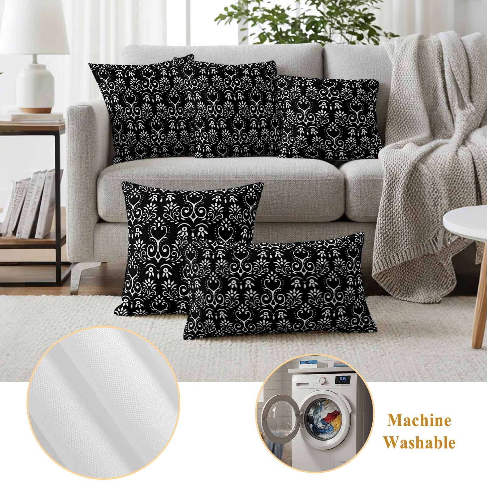 Black Spring Floral Outdoor Waterproof Pillow Covers, Modern Abstract Art Farmhouse Decorative Rectangle Throw Pillowcase Sofa Cushion Sham for Patio/Couch/Chair, 20"x12" 2 Pack