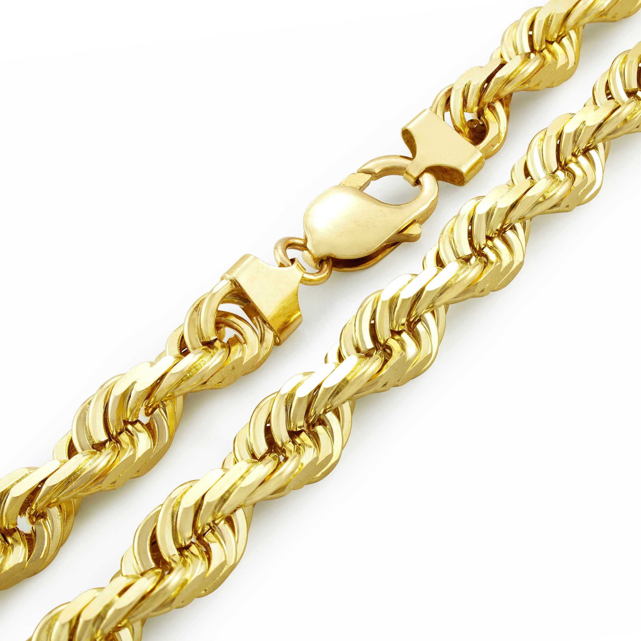Nuragold Men's 14k Yellow Gold Solid 10mm Diamond Cut Rope Chain