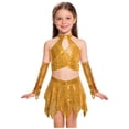 thumbnail image 4 of Sholeno Girls Sequins Jazz Dance Outfits Metallic Halter Neck Crop Top with Skirt Gloves for Hip Hop Dancing Party Gold 12, 4 of 6