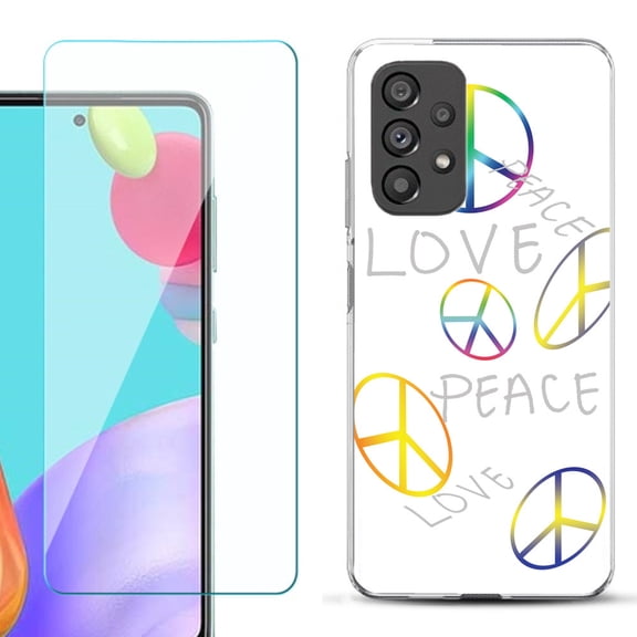 Slim-Fit Fashion Phone Case for Samsung Galaxy A53 5G, with Tempered Glass Screen Protector, by OneToughShield ® - Love/Peace