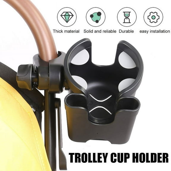 Amerteer Stroller Cup Holder,2 in 1 Bottle Holder and Phone Holder, Universal Cup Holder for Wheelchair, Walker, Rollator, Stroller, Bike, Motorcycle and Trolley with Toy Belt and Hooks