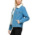 thumbnail image 2 of Women's Classic Cotton Faux Fur Lined Button Up Denim Jean Trucker Jacket (Light Blue, M), 2 of 4