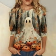 thumbnail image 2 of WTOBBY Women's Bat Element Print Round Neck 3/4 Sleeve Casual Top Halloween Themed Blouse for Fall Fashion and Seasonal Holiday Parties,Orange 2XL, 2 of 5