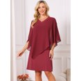 thumbnail image 2 of DARING DIVA Women's Fall 3/4 Sleeve V Neck Chiffon Cape Overlay Dress M Wine Red, 2 of 7
