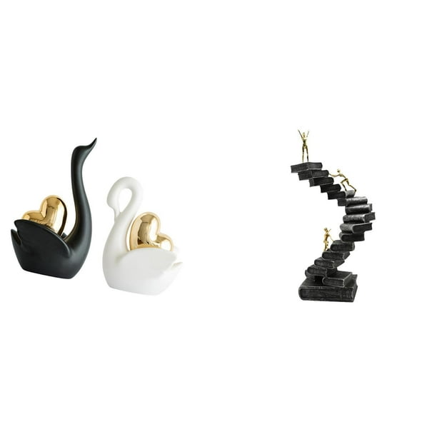 Figuras de cisne pensador, artesanías de resina, adorno abstracto de mesa para pareja, estatua decorativa de escalera para estantería, entrada,