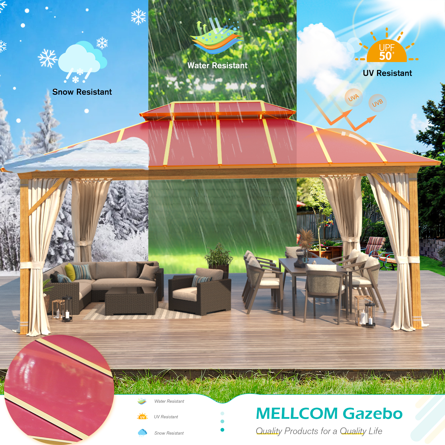 Hommow 12' x 16' Aluminum Frame Outdoor Gazebo, Double Roof Metal Gazebo for Patios, Gardens, Lawns, Parties, Claret - image 2 of 9