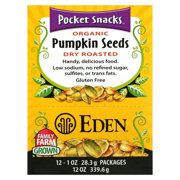 Eden Foods, Organic, Pocket Snacks, Pumpkin Seeds, Dry Roasted, 12 Packages, 1 oz (28.3 g) Each