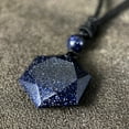 thumbnail image 5 of 1 piece retro hexagonal blue green chalcedony crystal pendant necklace - geometric stone jewelry with black rope, universal casual outfit for men and women and Valentine's Day, Mother's Day,,Silver, 5 of 10