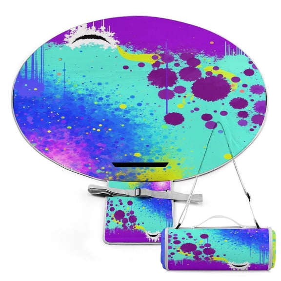 Colorful Splash Grunge Background Large Round Picnic Outdoor Blanket,Waterproof Foldable Blankets Picnic Mat for Beach, Camping