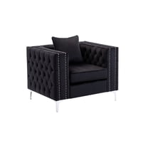 Joni 40 Inch Armchair, Chesterfield Design, Button Tufting, Black Velvet - Saltoro Sherpi