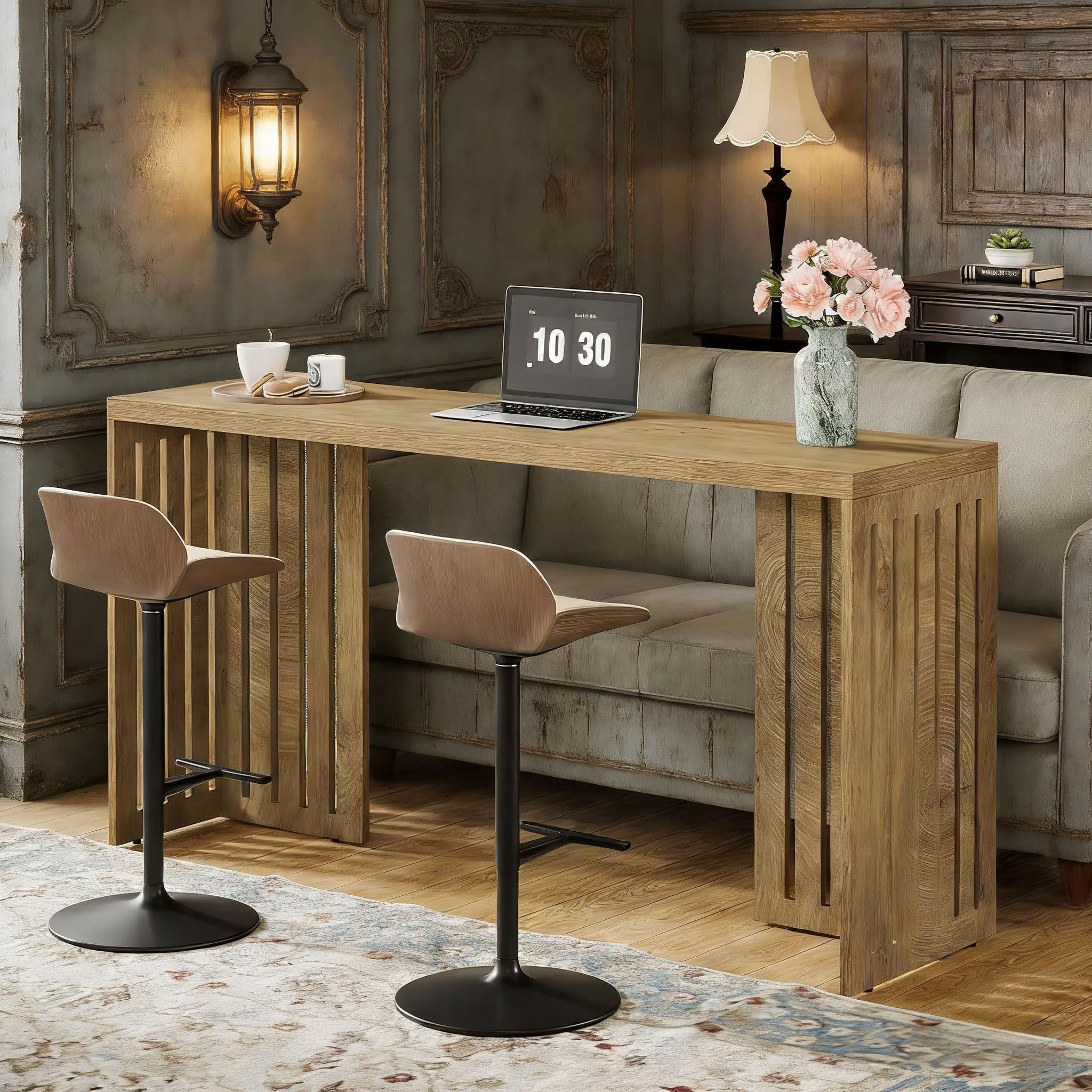 MAYEERTY Rectangular Bar Table, 63" Industrial Bistro High Top Table, Rustic Pub Table for Kitchen & Dining Room