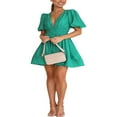 thumbnail image 2 of POINTERTECK Robe d'Été Décontractée Femme en Couleur Unie avec Décolleté en V Profond, 2 of 5
