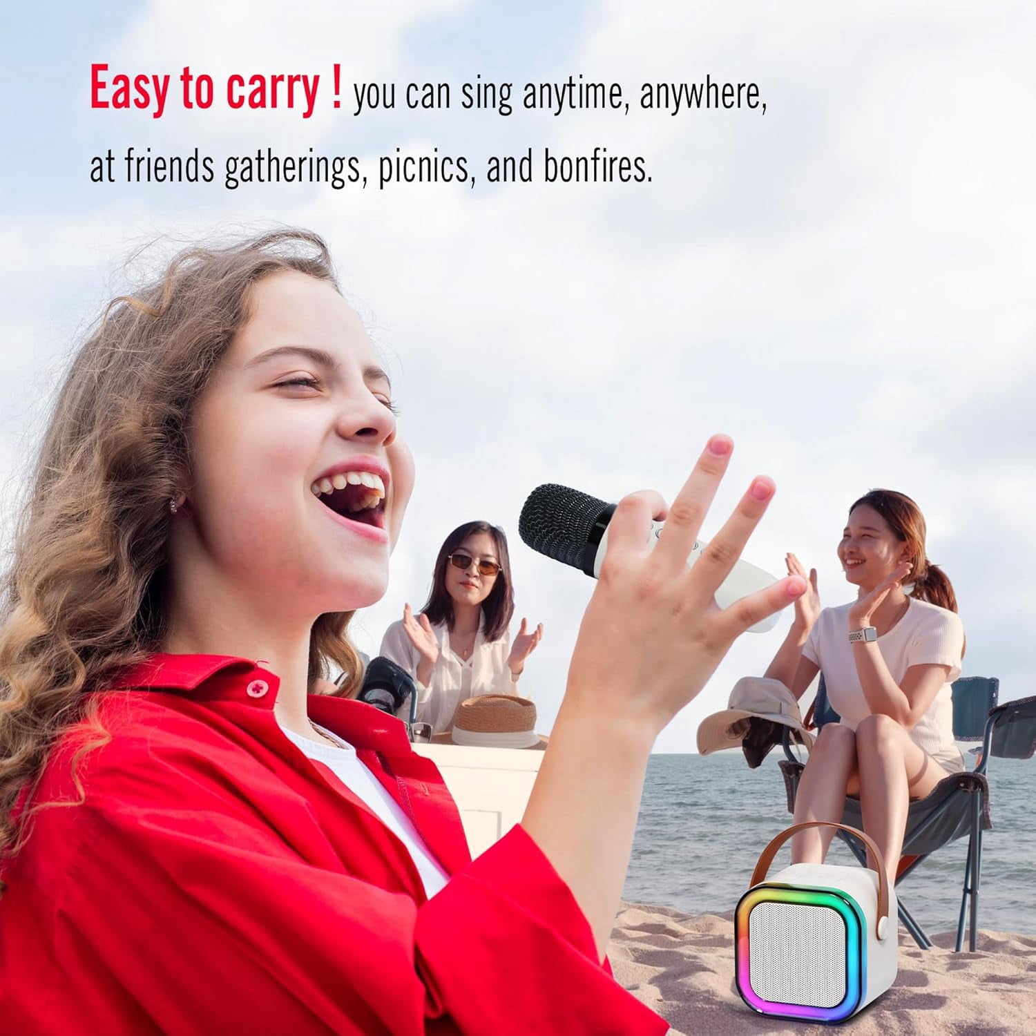 SFY Karaoke Machine for Kids Adults, Portable Bluetooth Mini Karaoke Microphone Singing Speaker with 2 Mic and Light,Toys for All Smartphones,Birthday, Family,Home Party