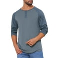thumbnail image 4 of Camisetas de manga larga Raglan casual para hombres INSPIRE CHIC, estilo Henley, XL, azul oscuro, 4 of 6