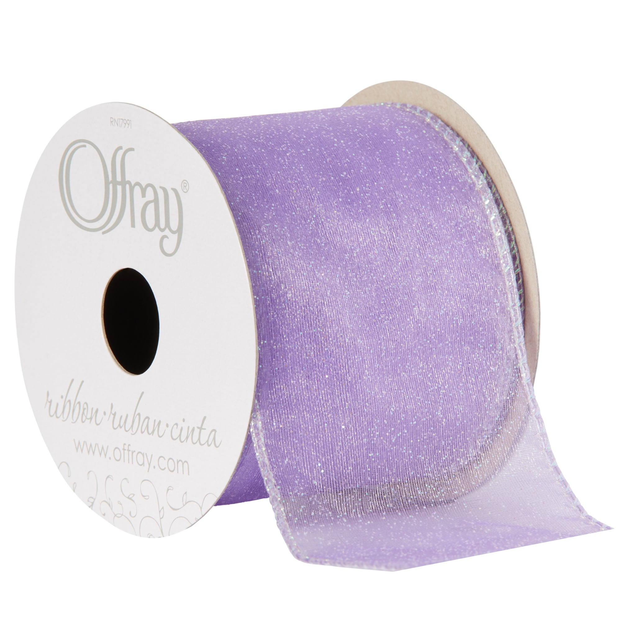 Offray Ribbon, Lavender Purple 2 1/2 inch Wired Edge Sheer Metallic Ribbon for Wedding, Crafts, and Gifting, 9 feet, 1 Each