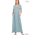 thumbnail image 2 of Zenana Women's Relaxed Fit V-Neck Short Sleeve Full Length Maxi Long Dress w/ Side Pockets, 2 of 3