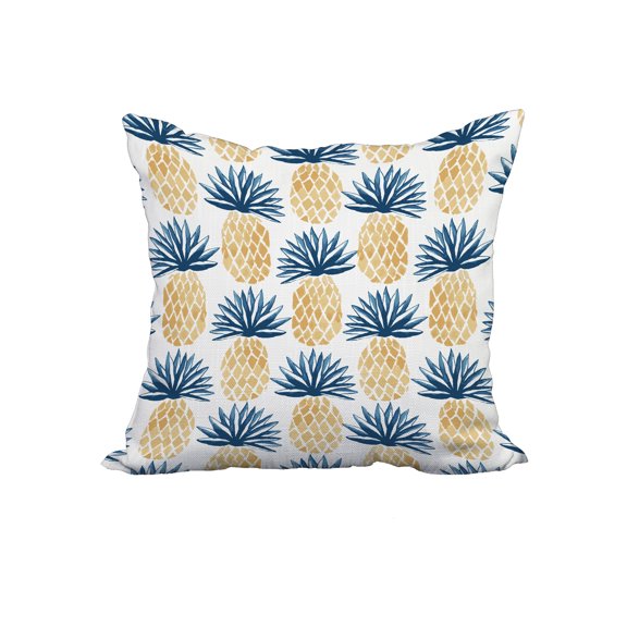 22 x 22 Inch Blue Geometric Print Decorative Polyester Throw Pillow with a Linen Texture
