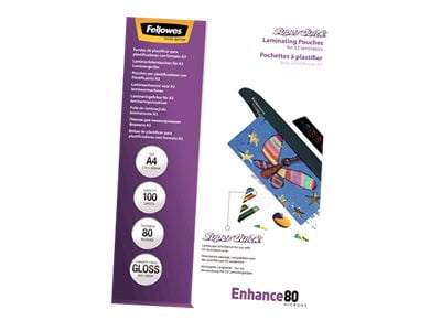 Fellowes Laminating Pouches SuperQuick Enhance 80 micron - 80 micron - 100-pack - glossy - transparent - A4 (8.25 in x 11.7 in) lamination pouches