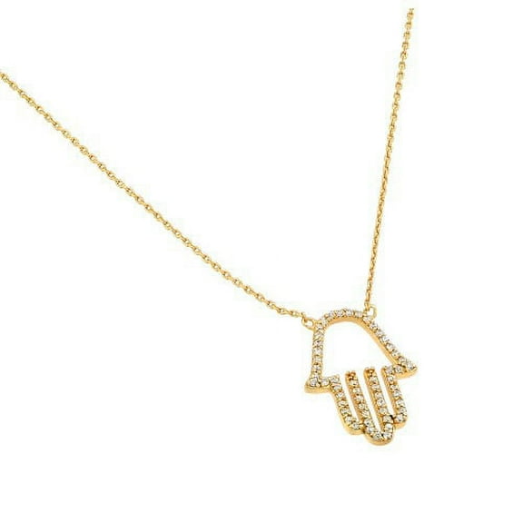 .925 Sterling Silver Clear CZ Hamsa Pendant Necklace