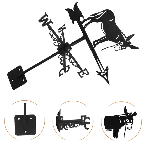 MLINS Weathervane with Donkey Shaped Stakes Decorative Wind Direction Indicator Tool Farm Donkey Weathervane Roof Garden Direction Sign