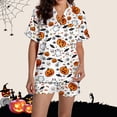 thumbnail image 5 of MVRLSH Womens Pajama Sets for Women 2 Piece Halloween Pumpkin Print Button Short Sleeve Shirt And Short Plus Size Cute wear Soft Sleepwear Lounge Set White - XL, 5 of 7