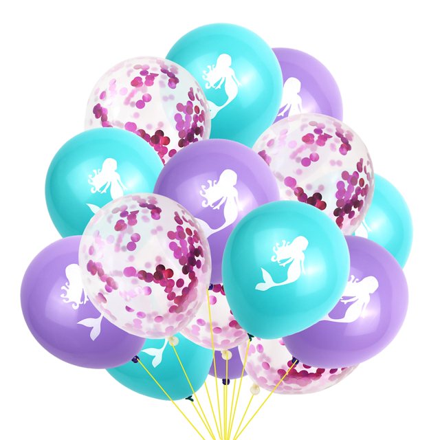 CHAO 15 globos de sirena globos de confeti de látex rosa claro morado azul