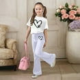 thumbnail image 2 of Two Piece Sets for Girls Short Sleeve Heart T-Shirt Top and Flared Pants Sets Girl Spring Clothes Teen Clothes for Girls 12-13 Years, 2 of 4