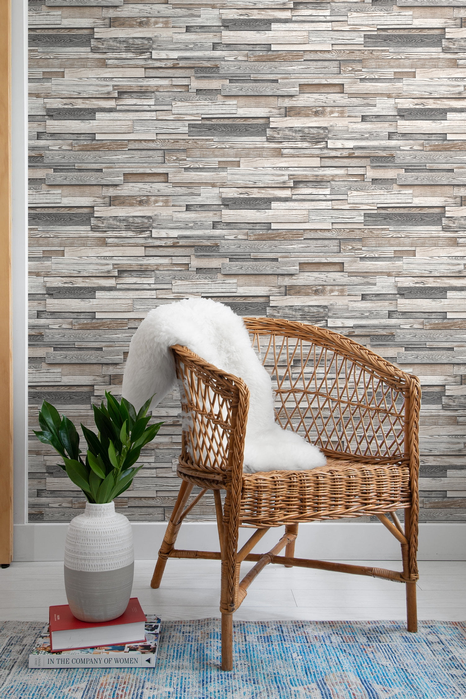NextWall  Reclaimed Wood Plank Peel and Stick Removable Wallpaper Charcoal & Grey