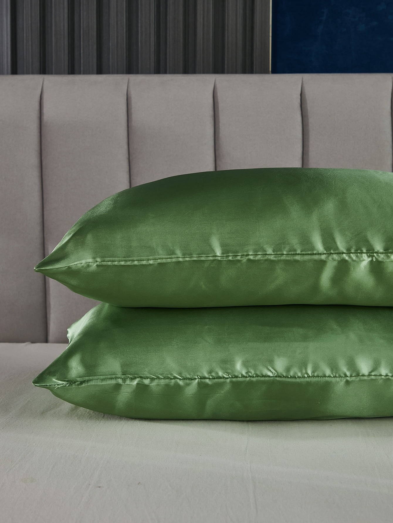 Move Over Grass Green Satin Pillowcases King, Silk like Satin Pillow Cover Set of 2, Silky Microfiber Solid Pattern, 2 Pack