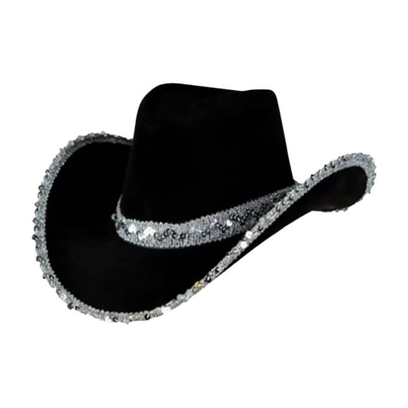 Under $5 Bucket Hats Black Women's Masquerade Party Silver Trimmed Cowboy Hat Silver Trimmed Western Cowboy Hat