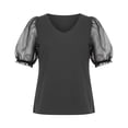 thumbnail image 5 of Lpmadey Women's Mesh Puff Sleeve Tops Sexy V Neck Sheer Short Sleeve Blouses Solid Color Slim Fit Casual Party Date Night T-Shirts, 5 of 5