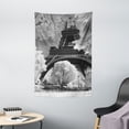 thumbnail image 1 of Black and White Tapestry, Eiffel Tower with Blossoming Trees Historical Paris Famous Landmark France, Wall Hanging for Bedroom Living Room Dorm Decor, 40W X 60L Inches, Blue Grey, by Ambesonne, 1 of 2