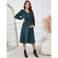 thumbnail image 3 of Maternity Velvet Dresses V Neck Long Sleeve High Waisted Solid Midi Dress, 3 of 5