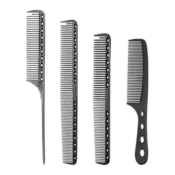 4Pcs Aluminum Hair Combs Set: Long Cutting Comb,Short Styling Comb,Handle Combs,and Tail Comb for Professional Barbers rose gold