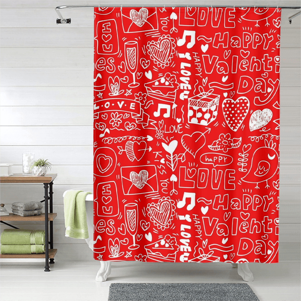 Bextsrack Valentine's Day Shower Curtain Love Heart Home Decor Curtain