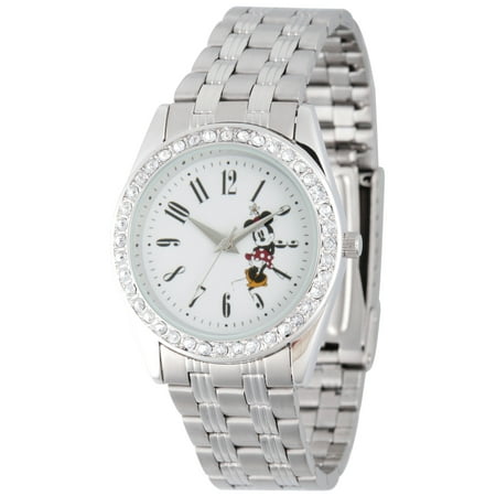 Mickey Mouse Women's Silver Alloy Glitz Watch, Silver Stainless Steel Bracelet