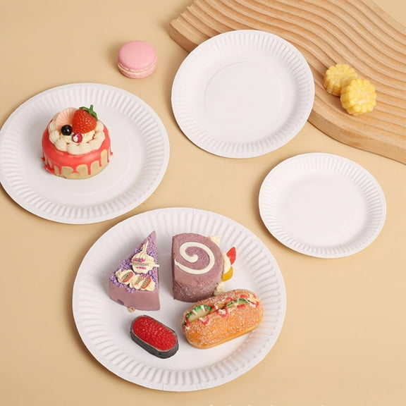 [100-Count] White 6-inch Disposable Paper Plates - Great for parties, barbecues, catering, offices, events, pizzas, and restaurants. Recyclable, compostable, and microwaveable.