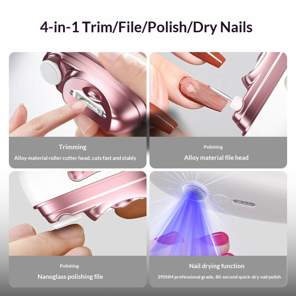 Automatic Electric Nail Clipper & Polisher with Storage|LED Light|UV Lamp|Fingernail & Toenail Polishing Tool/Ideal Gift for Seniors with Limited Mobility & New Parents Trimming Baby Nails（white）