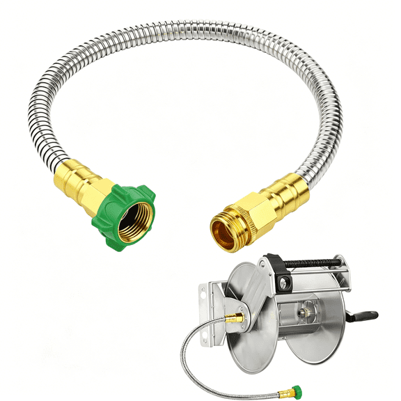 ZHZFKQ Short Garden Hose with Male to Female Connector-2Ft Metal Leakproof Leader Hose for Reel,Heavy Duty 304 Stainless Steel Flexible Water Pipe for Outdoor Watering Car Pet Cleaning
