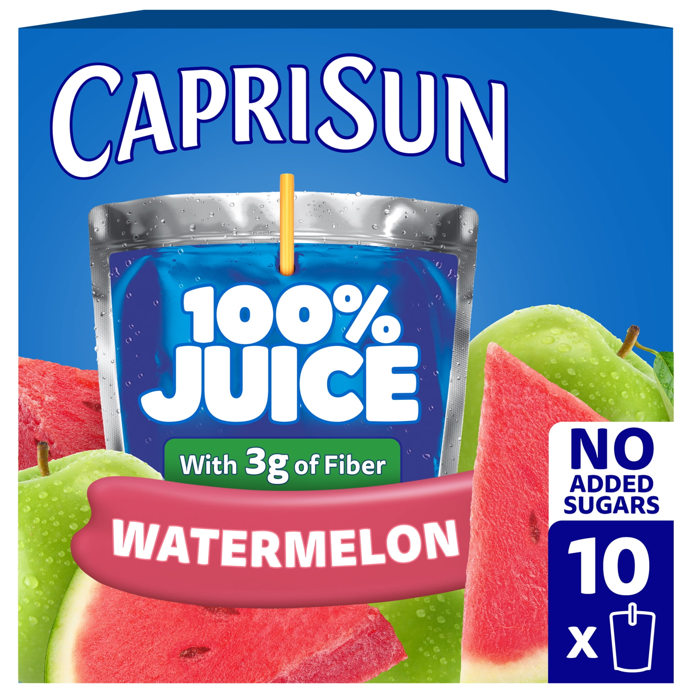 (4 pack) Capri Sun 100% Juice Drink Blend from Concentrate Juice Boxes, 10 Pouches, for School Lunches and On-the-Go Hydration, Watermelon with Added Ingredients and other Natural Flavor, 6 oz