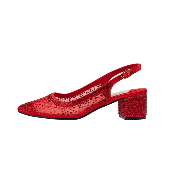 Ninety Union Lady Couture Demi Rhinestone Mesh Slingback, Red, 6