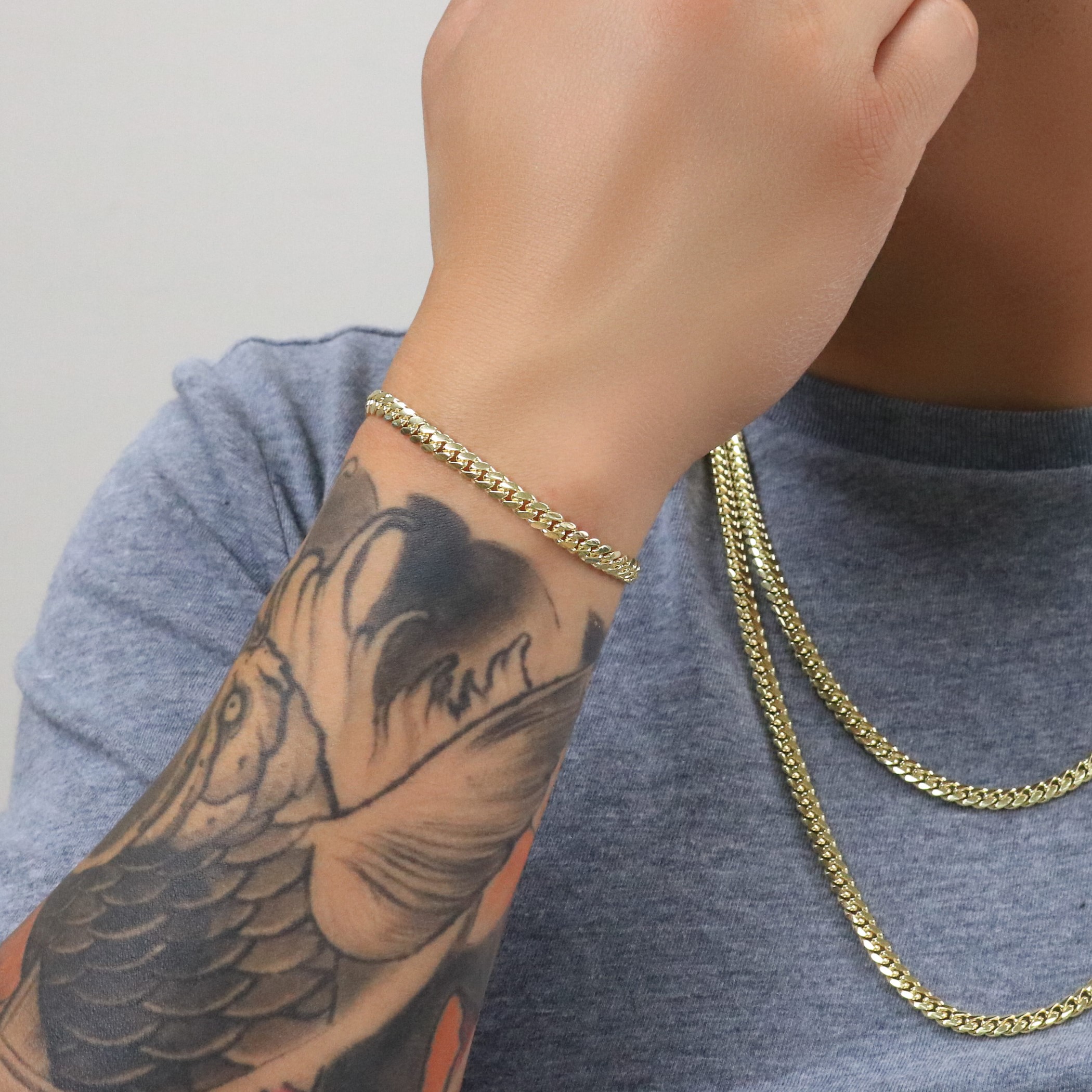 10K Solid Gold Cuban Link Chain Bracelet – 3mm To 8.5mm Width – 7 To 9 Inches – Men/Women