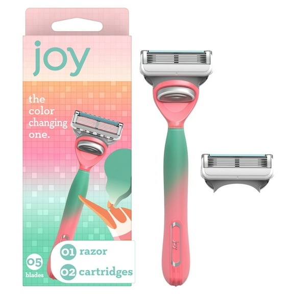 joy Female Razor Handle and 2 Blade Refill Cartridges, Color-changing
